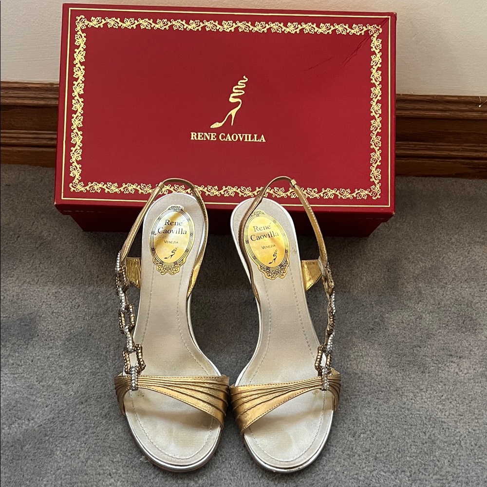 Rene Caovilla Metallic Gold Sandals